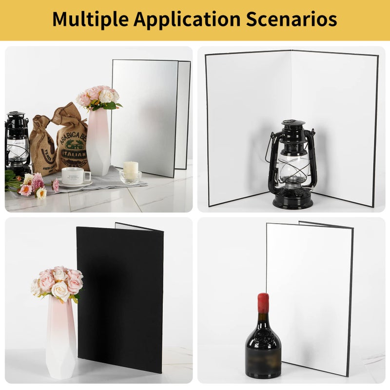 Meking 3 in 1 Photography Reflector Cardboard, 17"x12"/42x30cm A3 Folding Light Diffuser Board for Still Life, Product and Food Photo Shooting - Black, Silver and White - Image 5